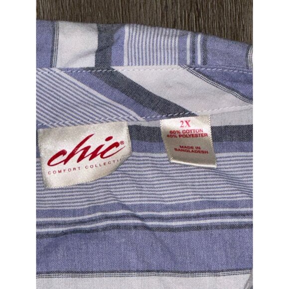 Chic Comfort Collection Blue & White Striped Button-Up Shirt 2X - Picture 2 of 4